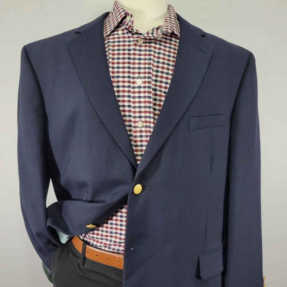 VTG Stafford Men's Sport Coat Blazer Two Button Navy Blue Polyester Wool Sz 48R‎ - Picture 6 of 15